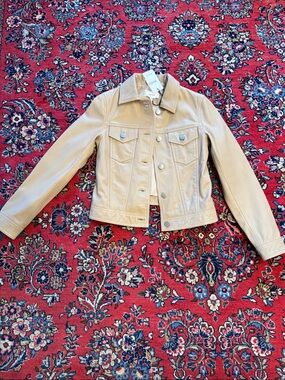 Reiss Cream Leather Trucker Jacket